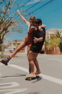 Fun Engagement Photo Session Couple Skateboarding