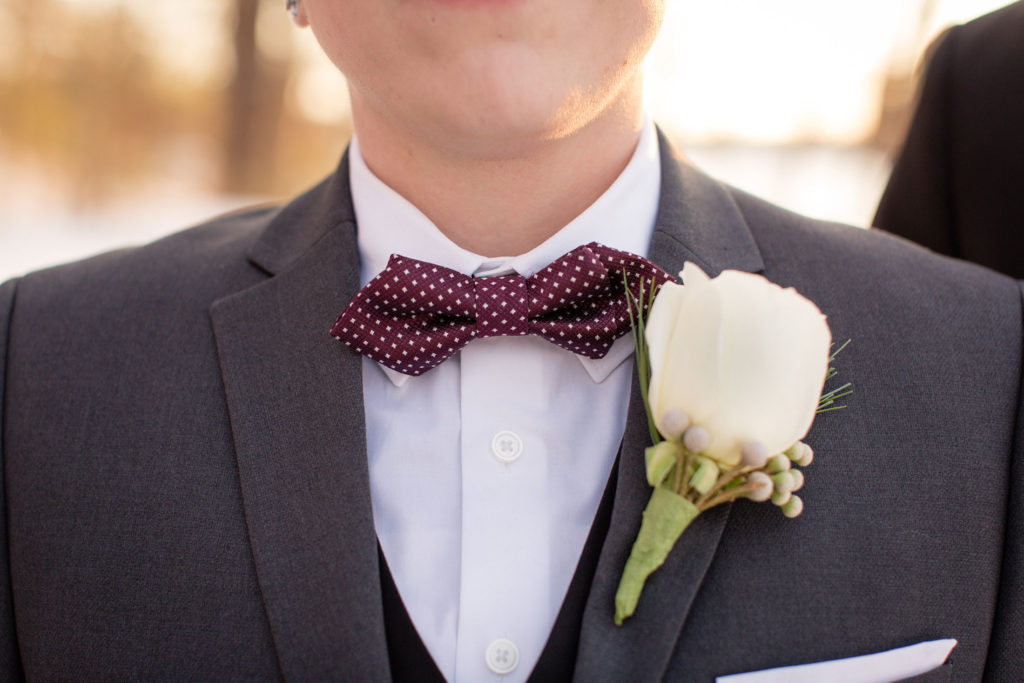 SEG_Bride wearing gray suit and polka dot bow tie