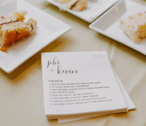 Customized cocktail napkins featuring fun facts about the couple.