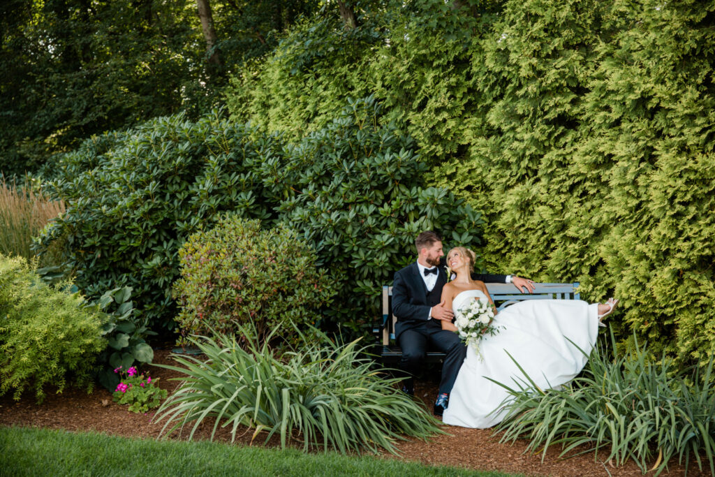 Avenir | Bride and Groom Sitting on Bench | Klaar Photography