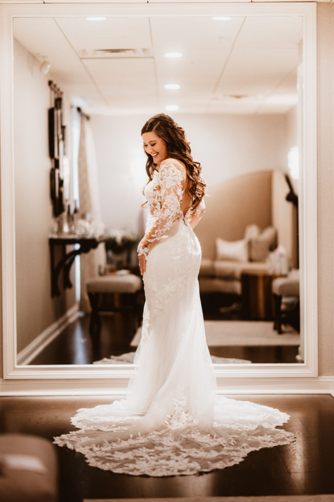 The Villa – Madera Ballroom | Bride in Wedding Dress in the Madera Ballroom Bridal Suite