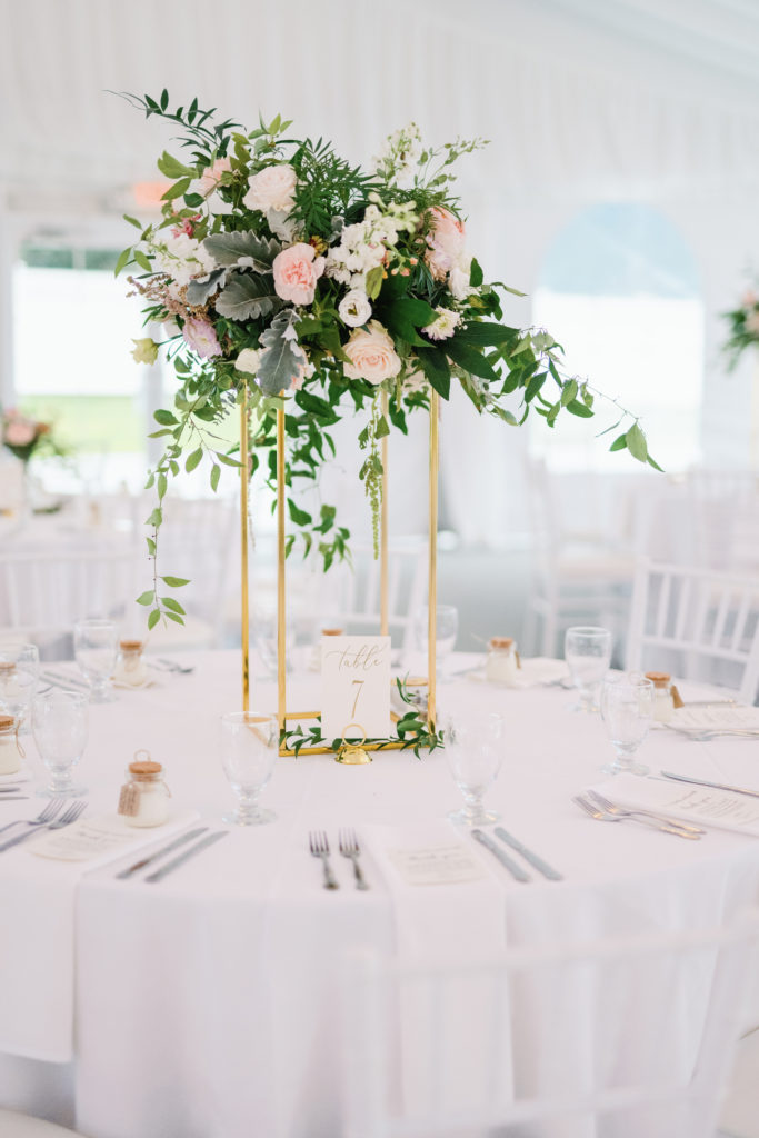 The Villa – The Tent | Tall Greenery Centerpiece | Colton Simmons Photography