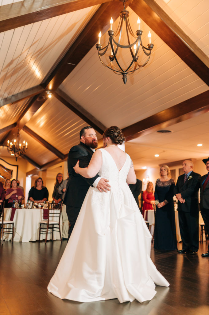 The Villa – Madera Ballroom | Bride and Groom First Dance in Massachusetts Rustic Wedding Venue
