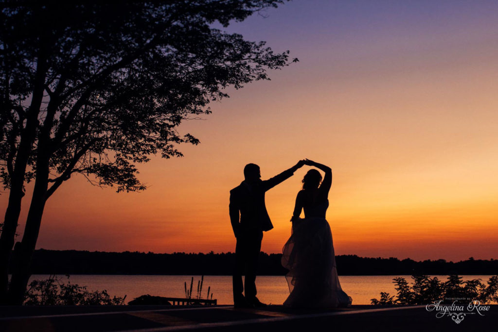 Saphire Estate | Wedding Couple at Lake Massapoag Sunset | Angelina Rose Photography