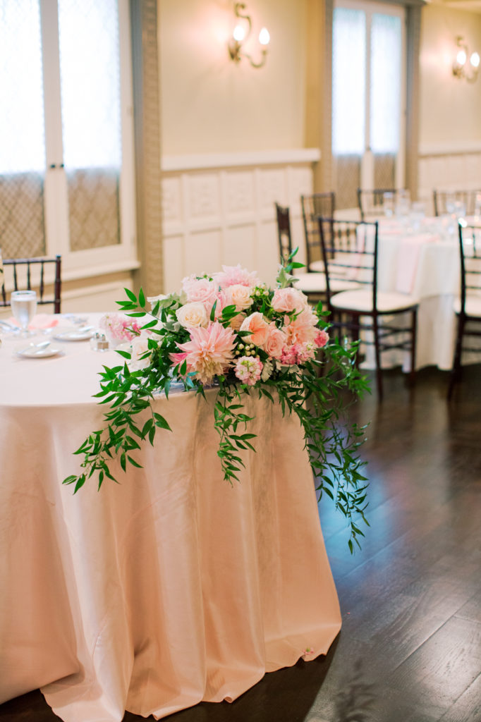 The Villa – Madera Ballroom | Sweetheart Table Florals | Katherine Brackman Photography