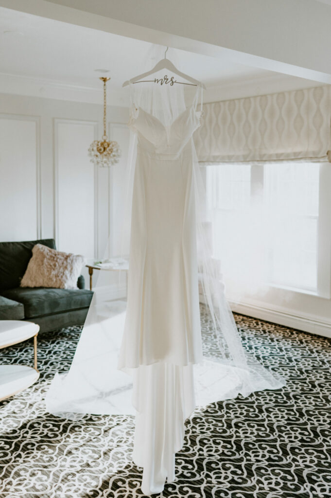 Saphire Estate | Wedding Dress Hanging in the Saphire Estate Bridal Suite | Bold As Love Studios