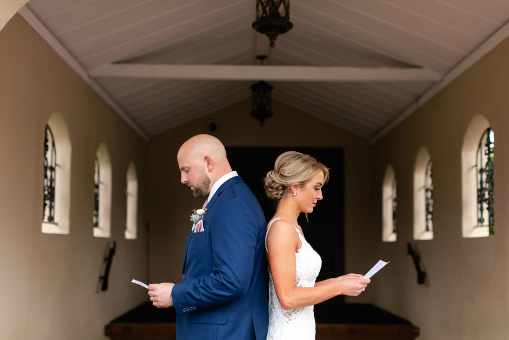 bride & groom reading letter
