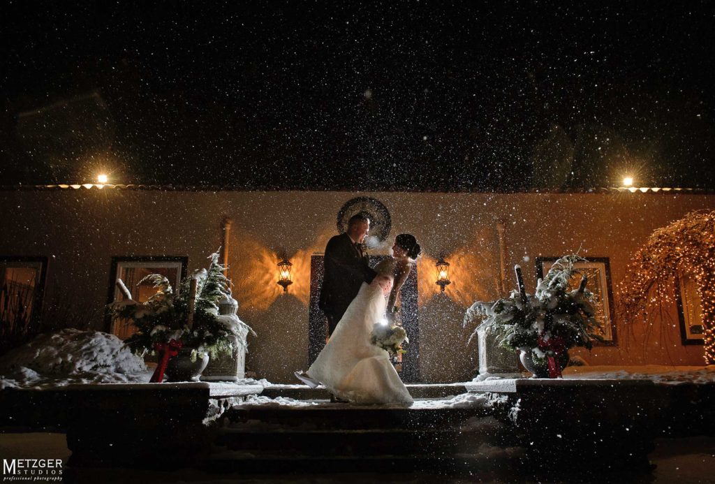Snowy Massachusetts winter wedding photo