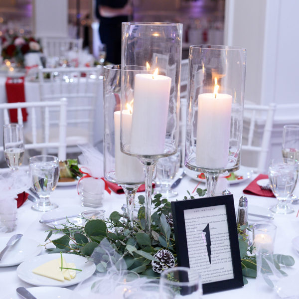 winter wedding centerpiece with candles