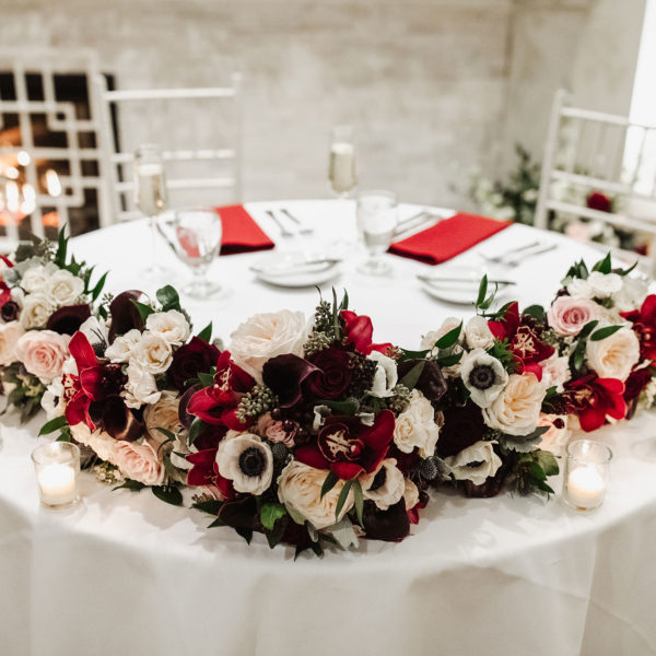 Winter wedding florals red and white