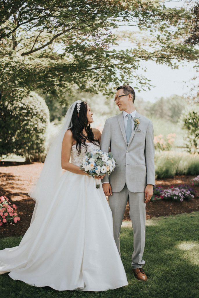 the-villa-grand-ballroom-july-wedding-cherry-and-dan-looking-at-each-other