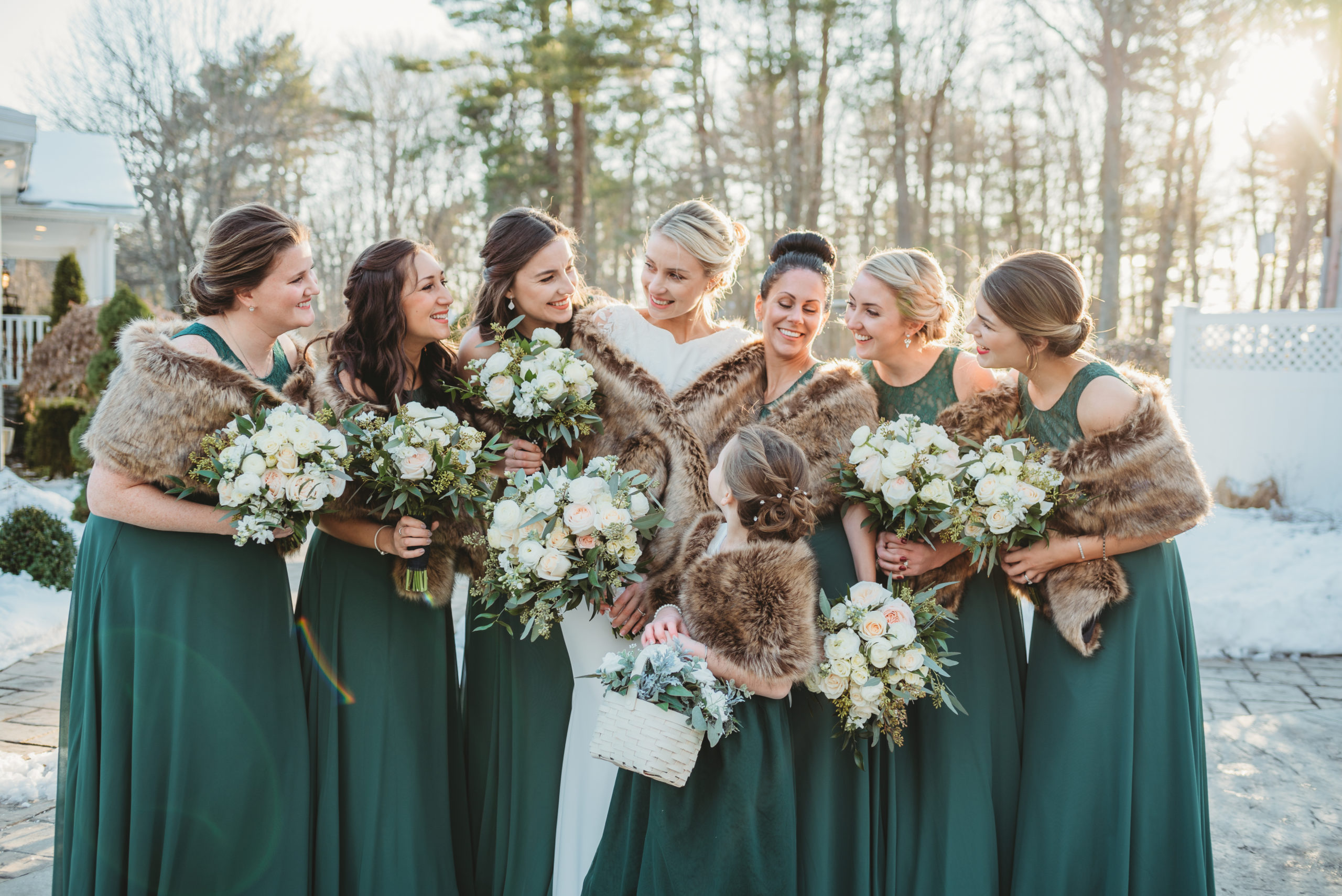 Bride and bridesmaids at a winter wedding - a beautiful season for a wedding