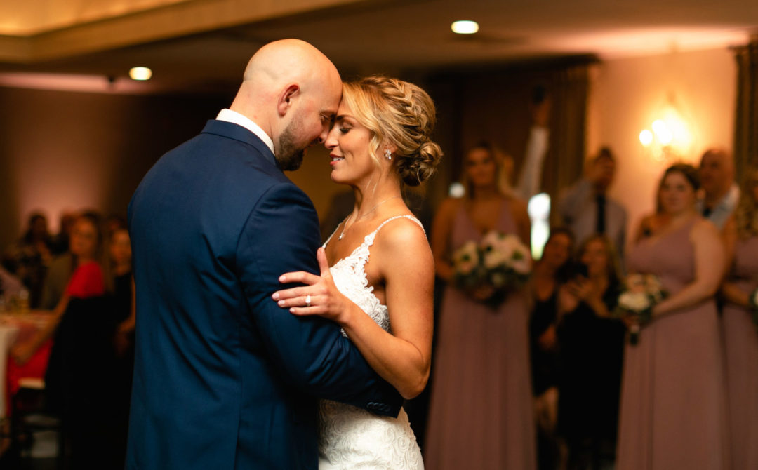 Bride and groom share their first dance in East Bridgewater, Massachusetts