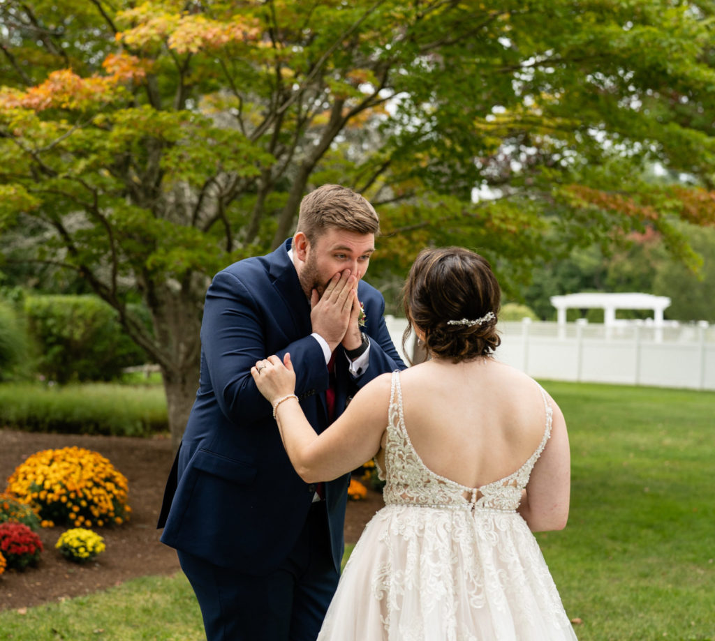 This grooms adorable reaction to his bride will certainly answer your question of whether should you do a first look on your wedding day