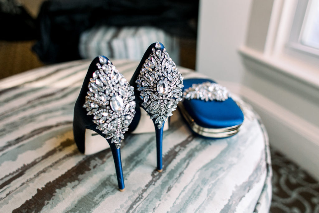 Something blue wedding tradition with heels