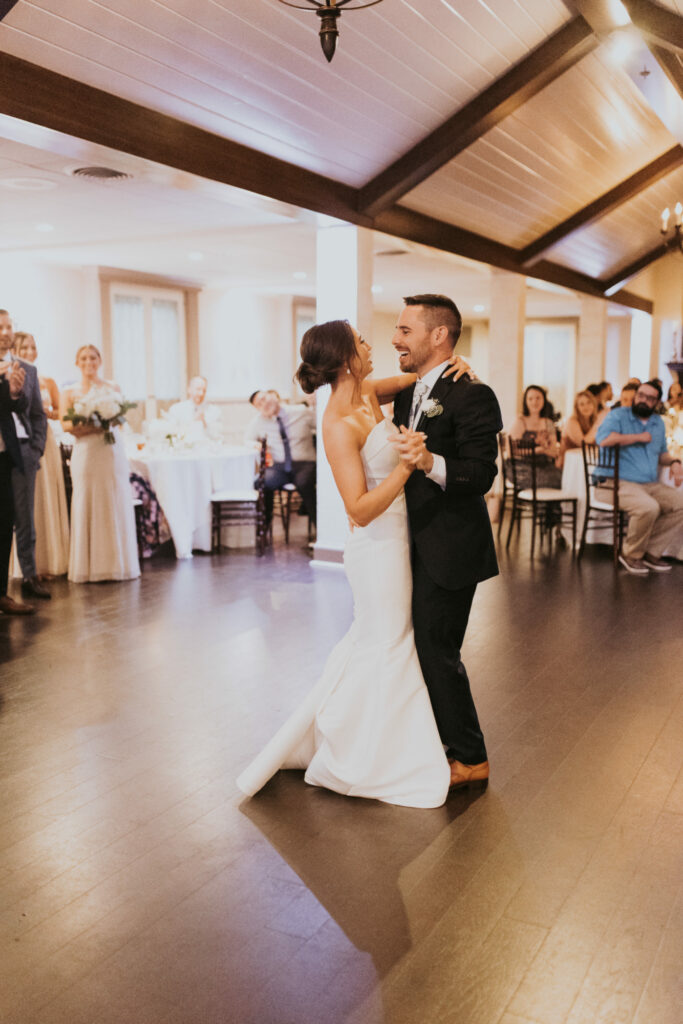 Bride and groom first dance in Madera Ballroom at The Villa in East Bridgewater, Massachusetts