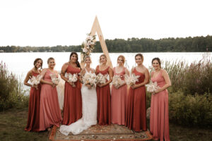 Bride and Bridesmaids Lakehouse Fall New England Wedding
