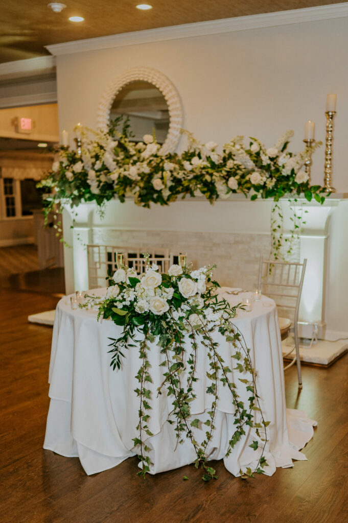 white and greenery wedding reception decor