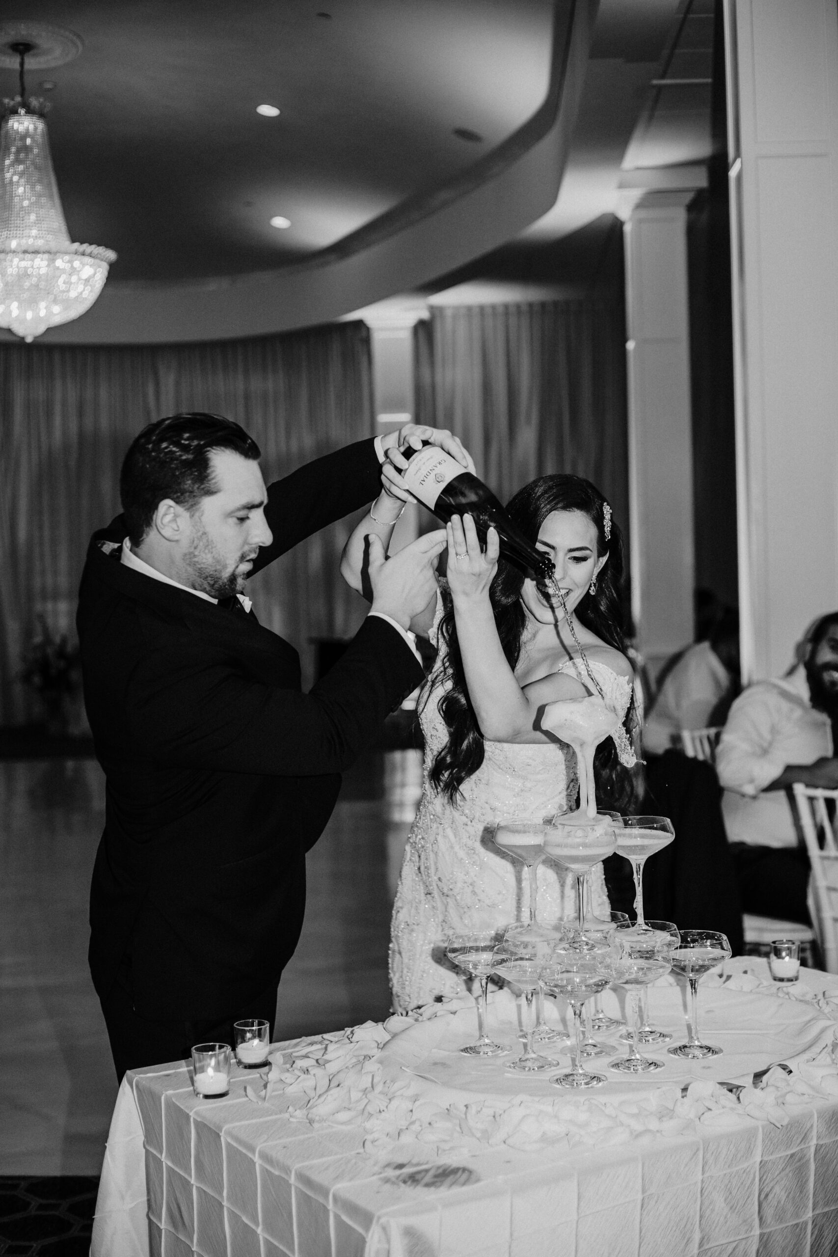 Champagne tower to go along with the hottest 2023 wedding trend