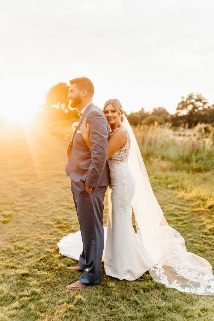 Bride and Groom at Sunset in Massachusetts