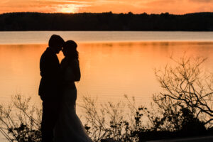 Bride and Groom at Sunset by Lake Massapoag