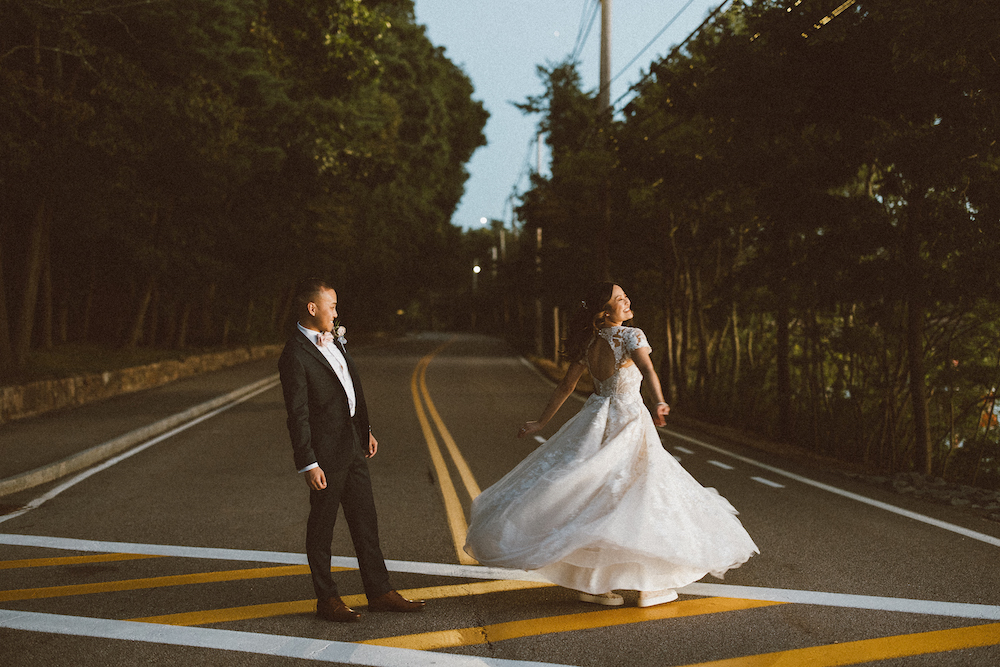 crosswalk wedding photo location near Saphire Estate MA