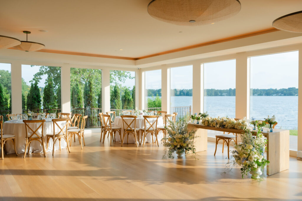 The Lakehouse | Sweetheart Table with Floor to Ceiling Windows | Bella Gavini Photography
