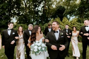 Bride Groom and Wedding Party Laugh and Have Fun at Avenir In Walpole Massachusetts