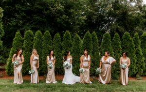 Bridesmaids Wearing Champagne Bridesmaids Dresses and Posing at Avenir In Walpole Masachusetts