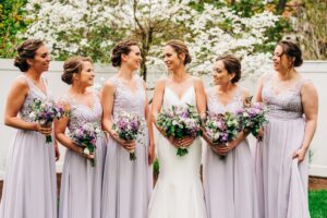 Lilac Bridesmaids Dresses for Spring Wedding at Saphire Estate in Sharon Massachusetts