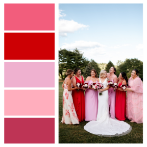 Pink Mismatched Bridesmaids Dresses at The Villa in East Bridgewater Massachusetts