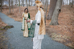 Indian Bride Surprises Groom with First Look in Woods at Saphire Estate