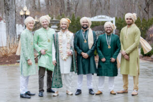 Indian Groom and Groomsmen Wearing Green and Gold at Saphire Estate