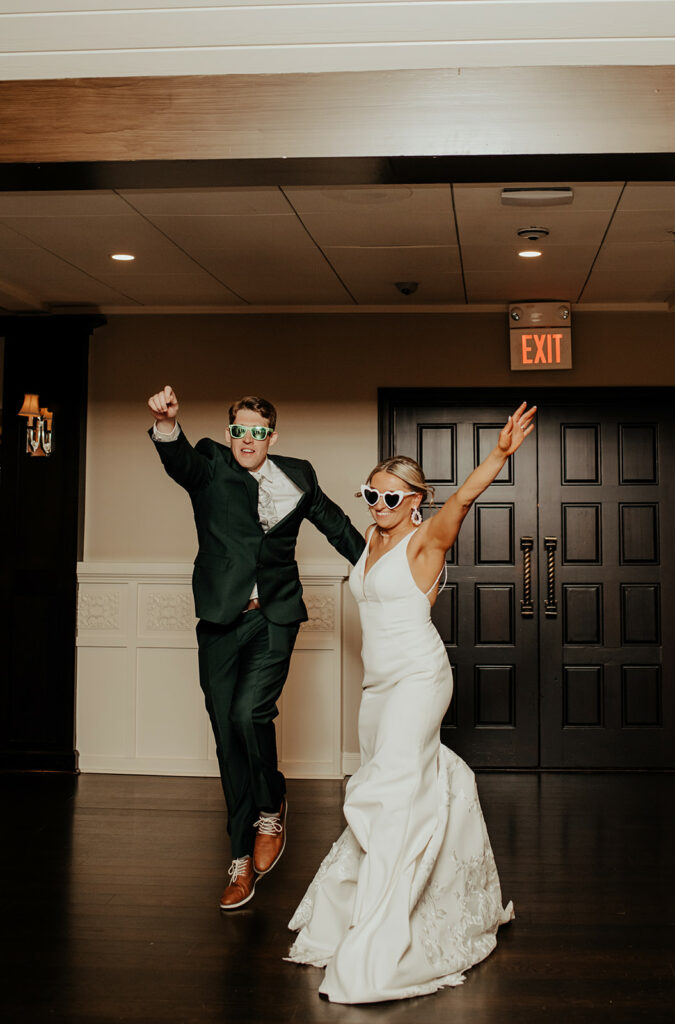 Bride and Groom Reception Entrance with Sunglasses at Madera at the Villa in East Bridgewater Massachusetts