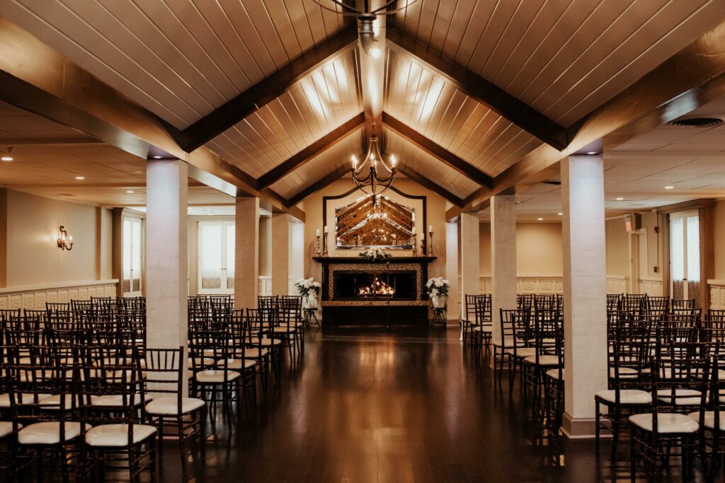 Massachusetts Rustic Ballroom Indoor Wedding Ceremony