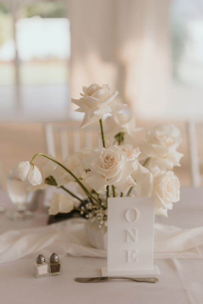 White Rose Centerpiece and Table Number
