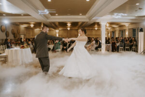 Bride and Groom First Dance in Historic Estate Ballroom With Fog