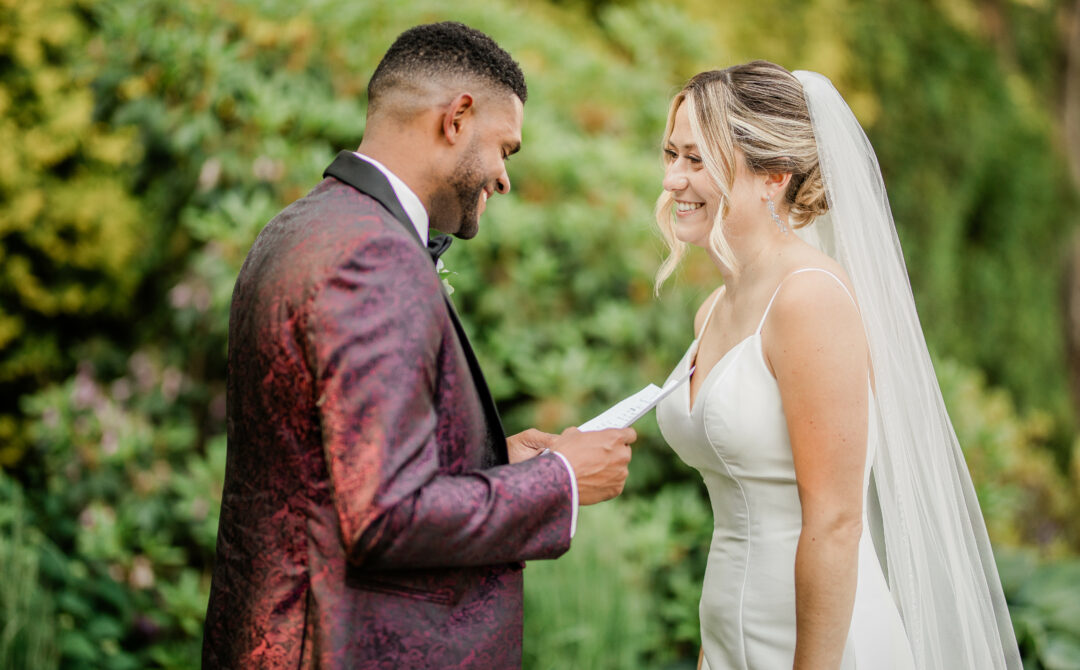 Bride and Groom Private Vow Reading and First Look
