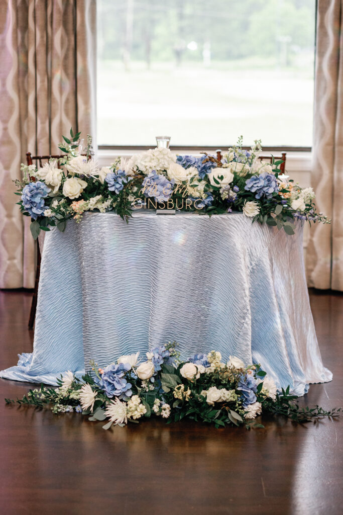 Dusty Blue and White Sweetheart Table Decor