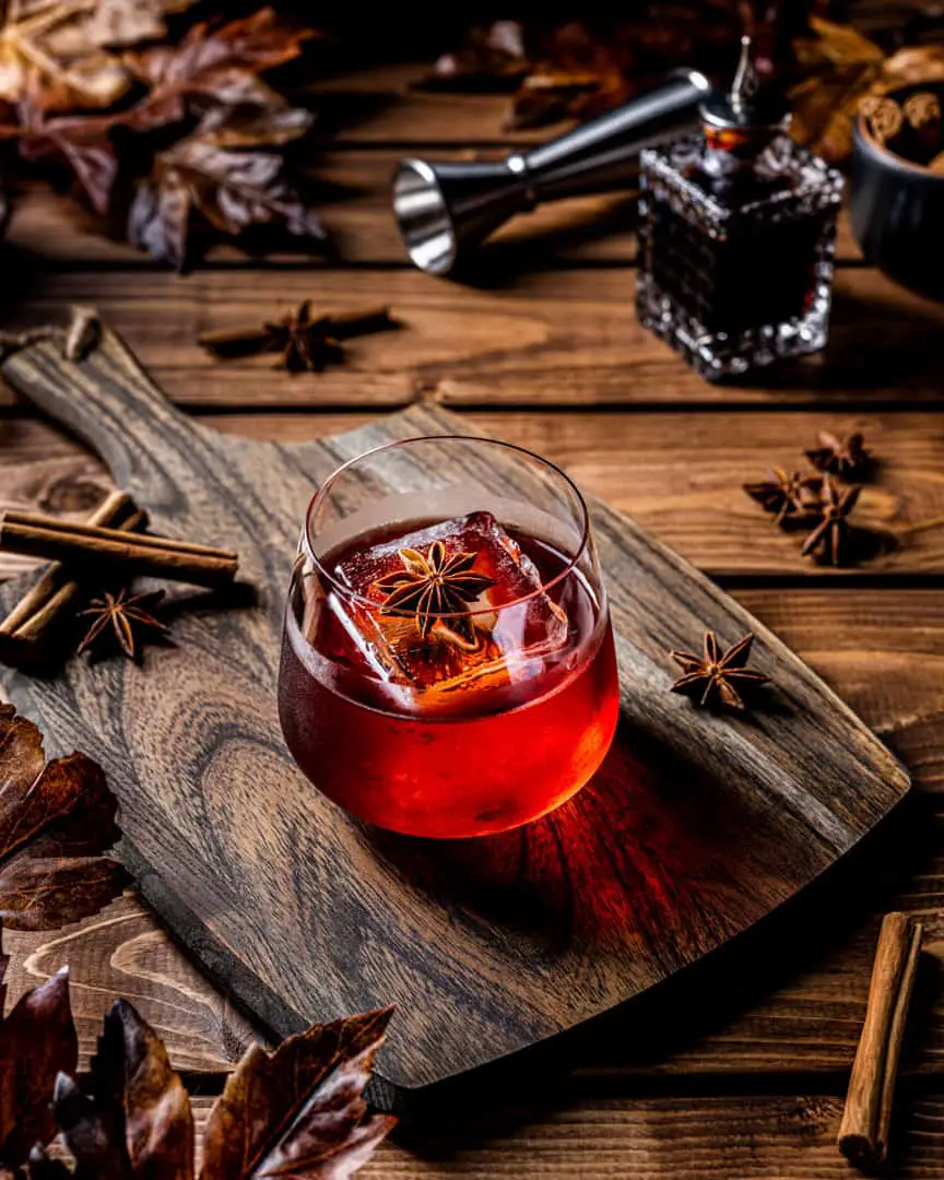 red fall wedding cocktail is the chocolate almond negroni