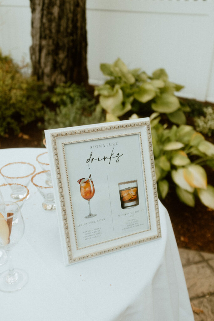 cute fall wedding cocktail signage