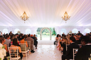 indoor ceremony at The Tent on rainy day