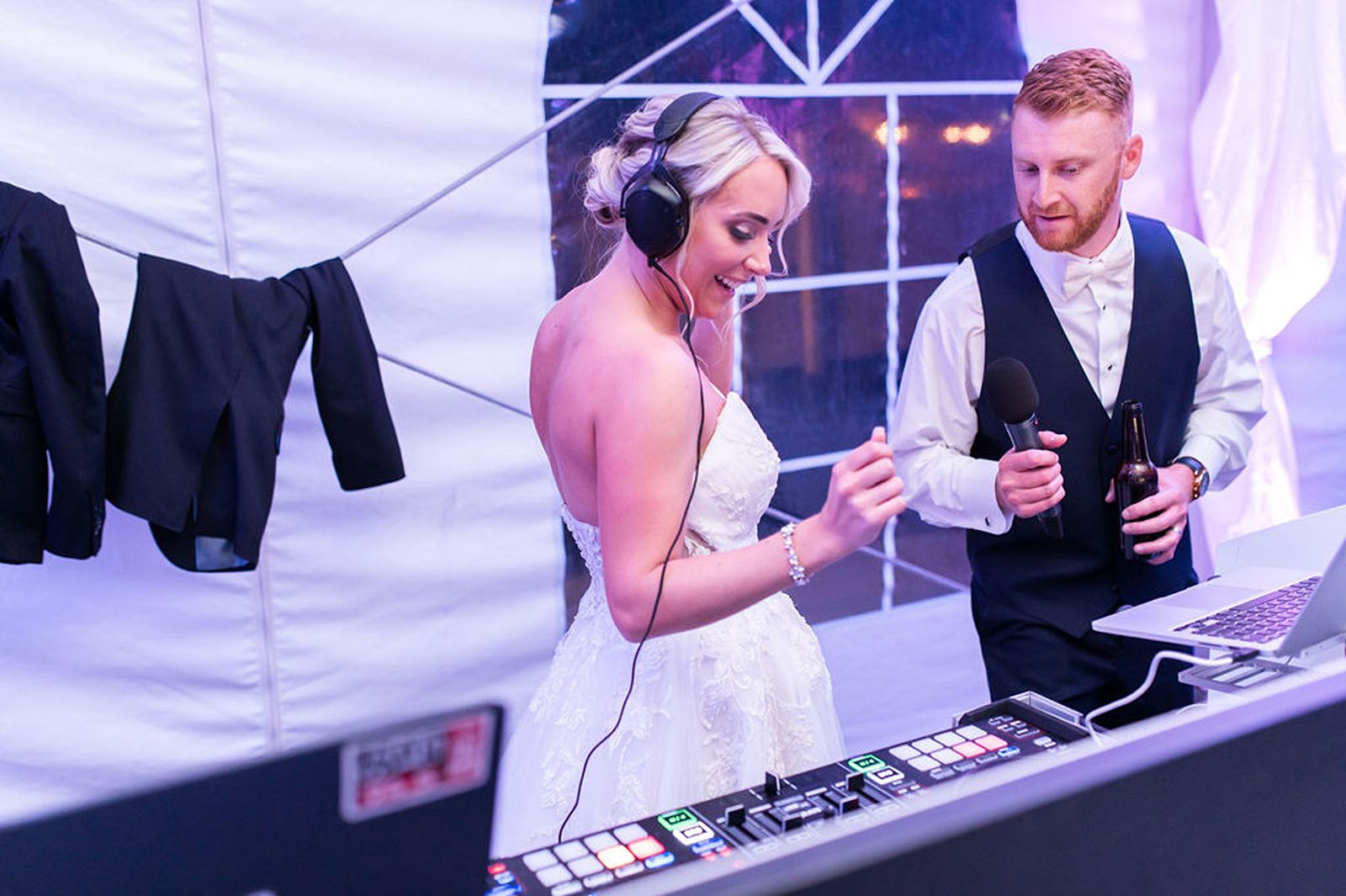 Bride in DJ Booth Wearing Headphones