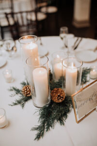 Winter Wedding Candle Centerpiece With Pinecones 