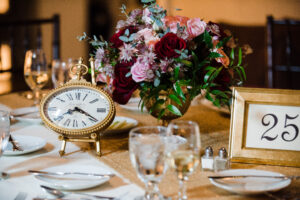 New Years Winter Wedding Table Decor With Clocks 