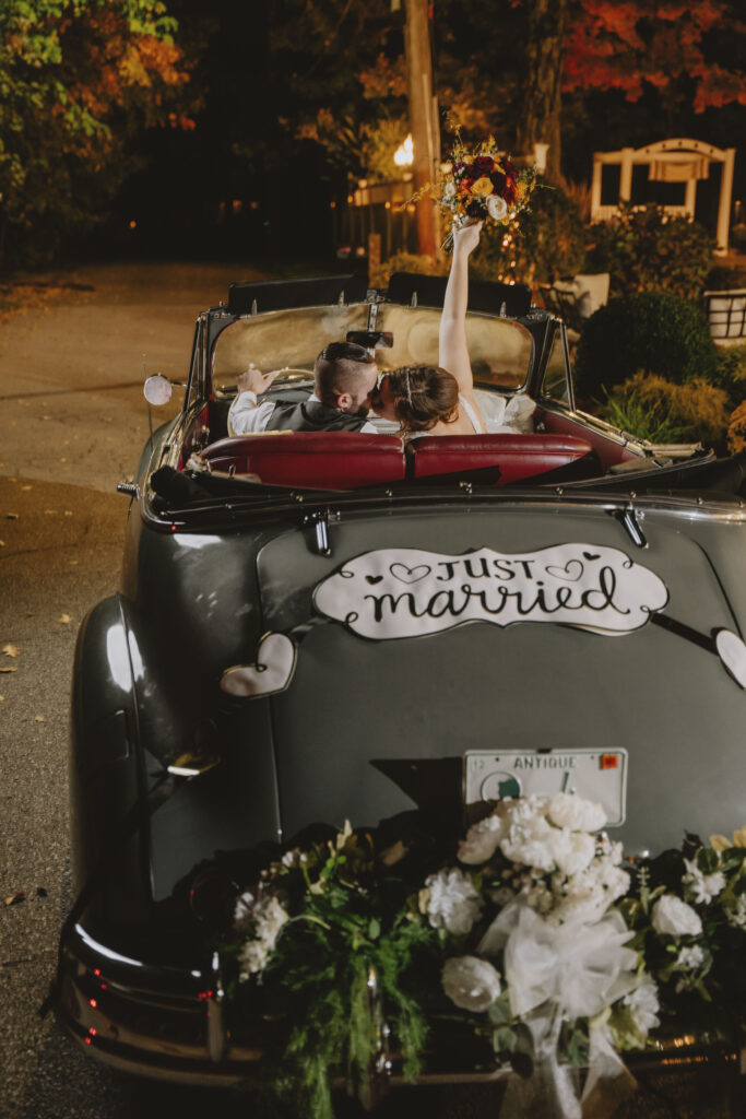Bride and Groom In Getaway Car
