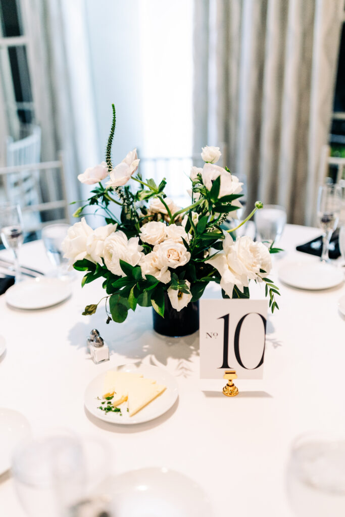Table Decor White Flowers Black Table Number