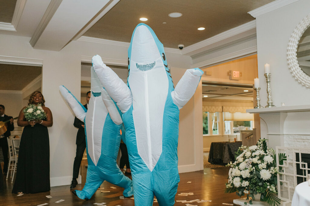Shark costumes to wear as creative wedding attire trend