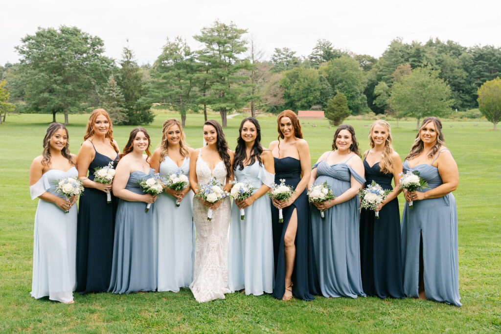 Mismatched Blue Bridesmaids Dresses Wedding Trend
