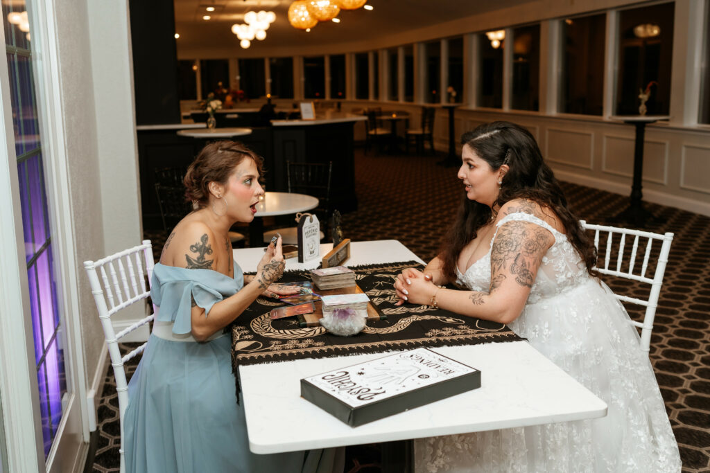 Bride Recieving Tarot Reading at Reception